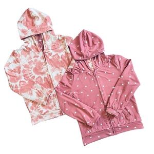 EMMA & ELSA Reversible Zip Hoodie Star Print & Tie Dye Pink Cream Sz S (7/8)